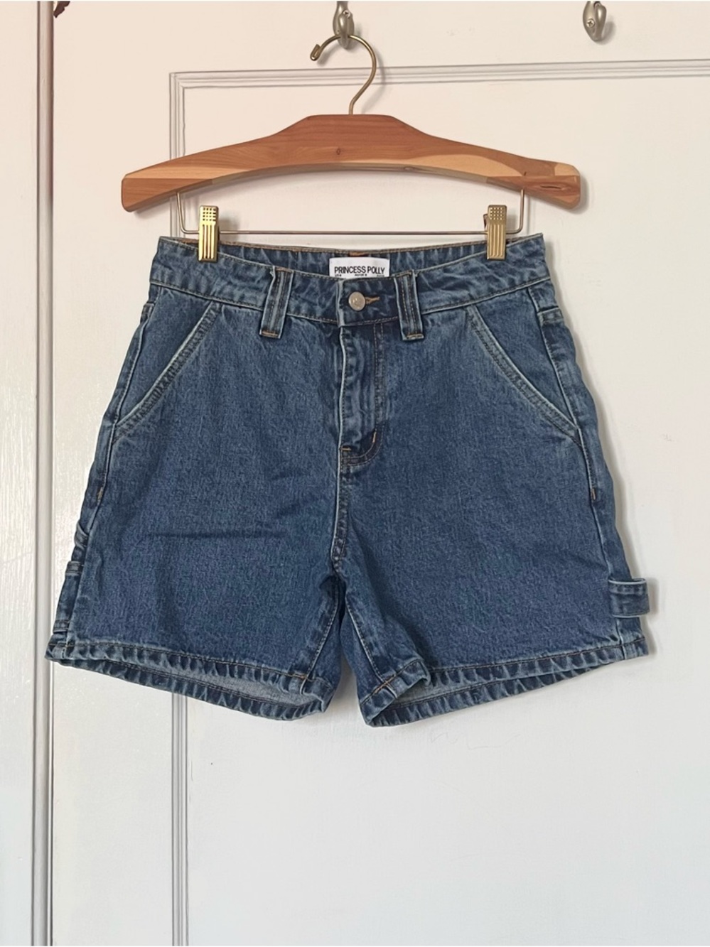 Princess Polly Medium Blue Denim High-Rise Utility Jean Shorts